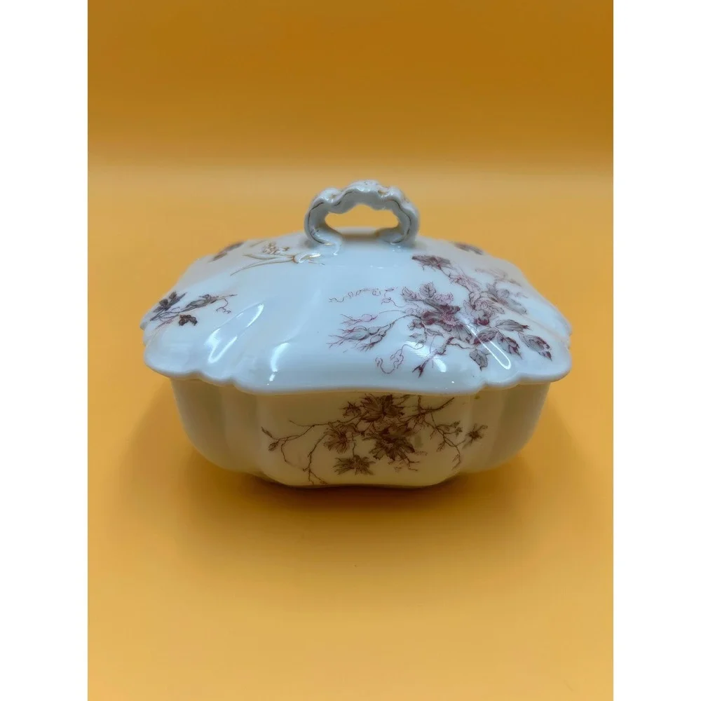 Antique Haviland Limoges Butter Bowl Dish Trinket Candy Sepia Floral Gold ~  266